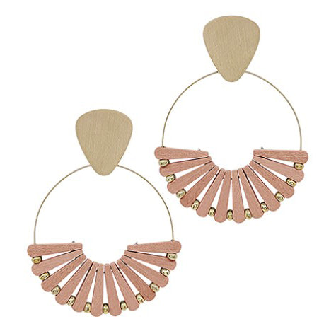Fan Shape Circle Earrings - Blush