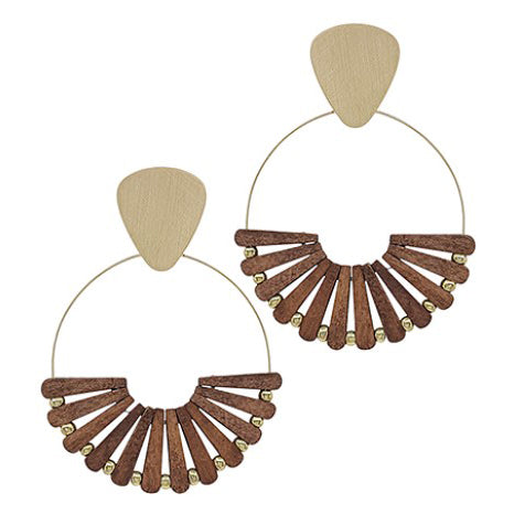 Fan Shape Circle Earrings - Dark Brown