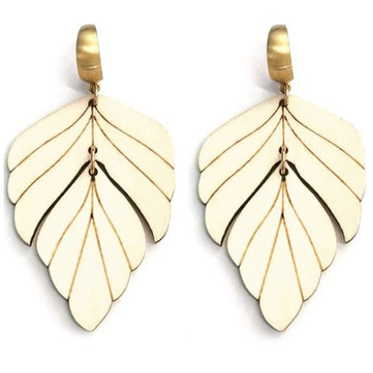 Wooden Leaf Earrings - Ivory
