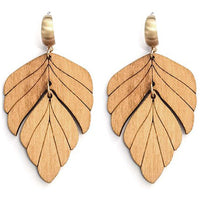 Wooden Leaf Earrings - Brown