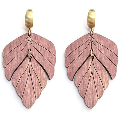 Wooden Leaf Earrings - Pink