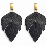 Wooden Leaf Earrings - Black