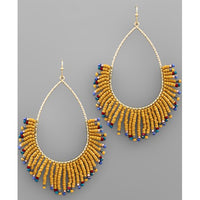 Tassel Beads Teardrop Earrings - Mustard