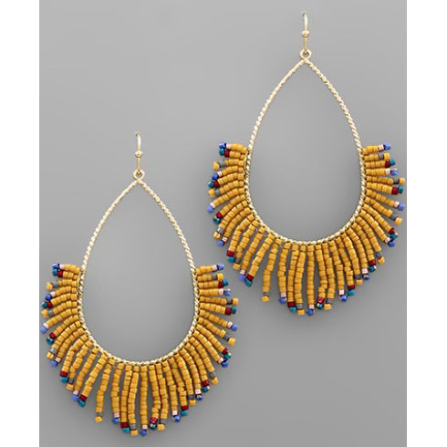 Tassel Beads Teardrop Earrings - Mustard