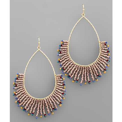 Tassel Beads Teardrop Earrings - Brown