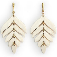 Wooden Leaf Dangle Earrings - Ivory