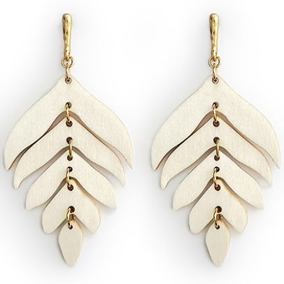 Wooden Leaf Dangle Earrings - Ivory