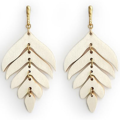 Wooden Leaf Dangle Earrings - Ivory