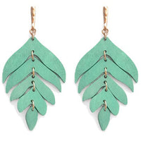 Wooden Leaf Dangle Earrings - Mint