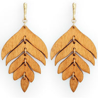 Wooden Leaf Dangle Earrings - Brown