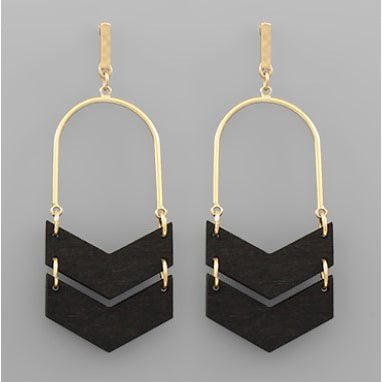 Wood Dangle Earrings - Black
