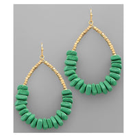 Wooden Beads Teardrop Earrings - Green