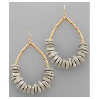 Wooden Beads Teardrop Earrings - Grey