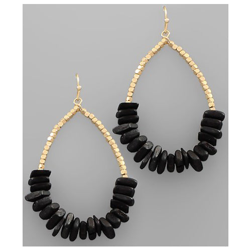 Wooden Beads Teardrop Earrings - Black