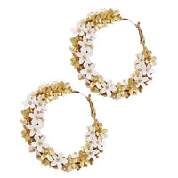 Sequin Flower Hoops - White and Gold