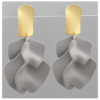 Color Coated Petal Earrings - Grey