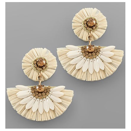 Two Tier Raffia Earrings - Ivory