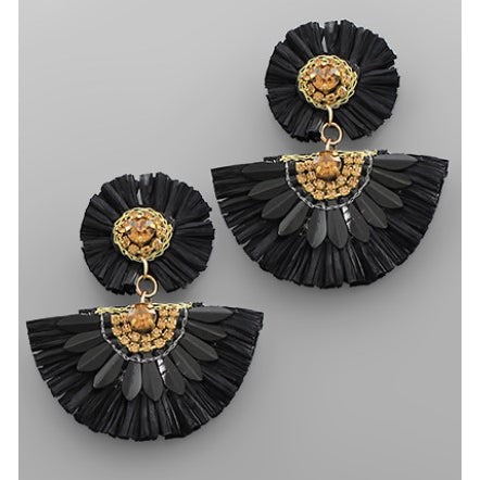 Two Tier Raffia Earrings - Black