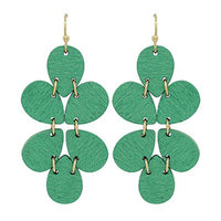 Wood Bead Link Flower Earrings - Green