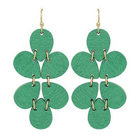 Wood Bead Link Flower Earrings - Green