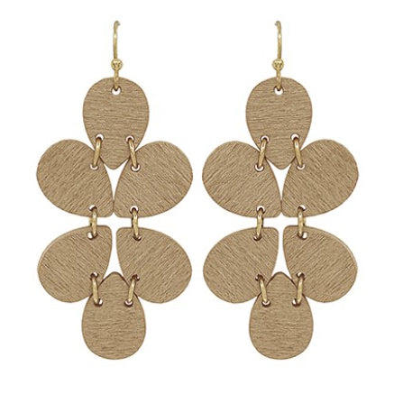 Wood Bead Link Flower Earrings - Light Brown