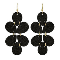 Wood Bead Link Flower Earrings - Black