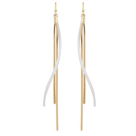 3 Row Wavy Chain Dangle Earring - White and Gold