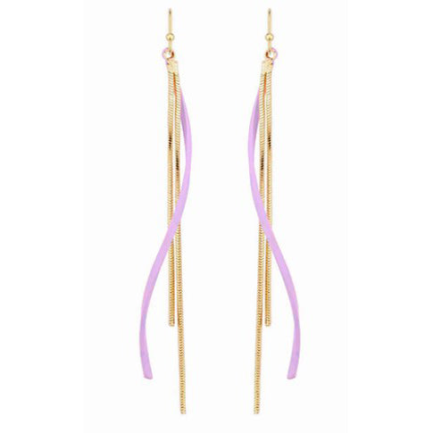 3 Row Wavy Chain Dangle Earring -  Lavender and Gold