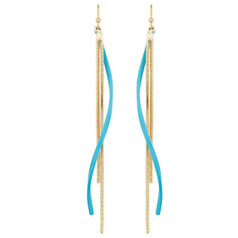 3 Row Wavy Chain Dangle Earring -  Blue and Gold
