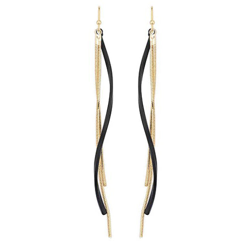 3 Row Wavy Chain Dangle Earring -  Black and Gold