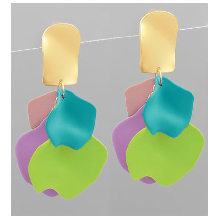 Two Tone Colored Petal Earrings - Multi
