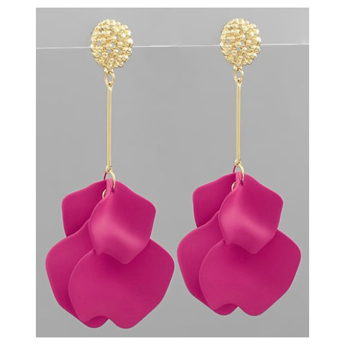 Linked Bar and Petal Drop Earrings - Rasberry