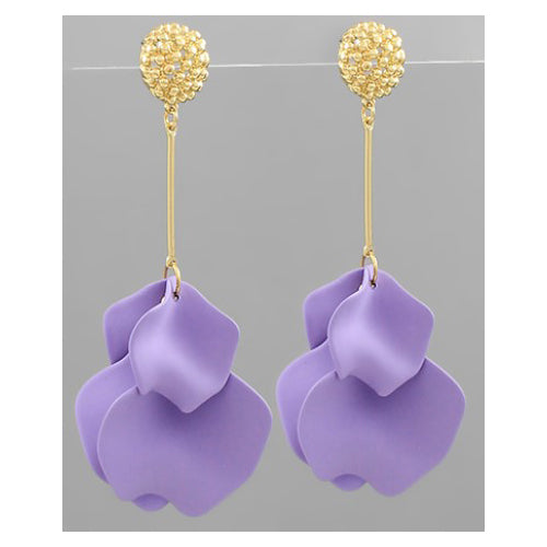 Linked Bar and Petal Drop Earrings - Lavender