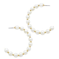 50mm Round Pearl Beaded Hoops - Ivory and Gold