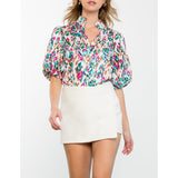 THML - Puff Sleeve Spotted Top - Teal