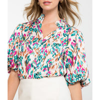 THML - Puff Sleeve Spotted Top - Teal