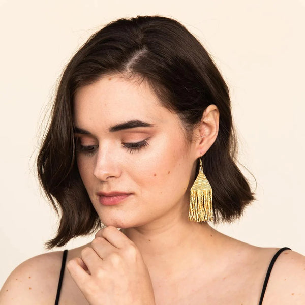 Ink + Alloy - Lexie Solid Beaded Fringe Earrings - Gold