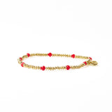 Ink + Alloy - Ashley Small Brass and Crystal Stretch Bracelet - Tomato Red