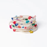 Ink + Alloy - Sage Multi-Color Flower Beaded 10 Strand Stretch Bracelets - Ivory