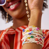 Ink + Alloy - Sage Multi-Color Flower Beaded 10 Strand Stretch Bracelets - Ivory