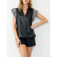 THML - Mixed Media Leather Top - Black