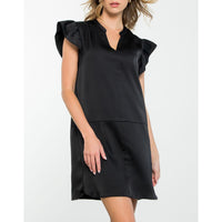 THML - Flutter Sleeve V-Neck Dress - Black