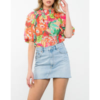THML - Puff Sleeve Floral Top - Cream