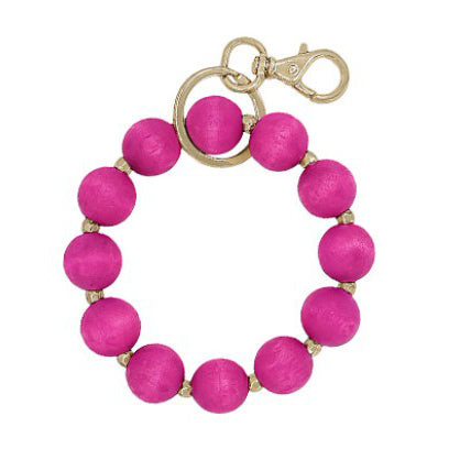 Wood Beads Key Chain - Fuchsia