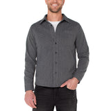 Liverpool - Men's Knit L/S Buttone Up Shirt - Grey Herringbone