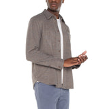 Liverpool - Knit Long Sleeve Button Up Shirt - Taupe Blue