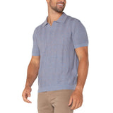Liverpool - Short Sleeve Johnny Collar Sweater Knit - Blue/Peach