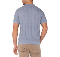 Liverpool - Short Sleeve Johnny Collar Sweater Knit - Blue/Peach