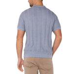 Liverpool - Short Sleeve Johnny Collar Sweater Knit - Blue/Peach