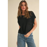 Miou Muse - Dolman Sleeve Knitted Top - Black